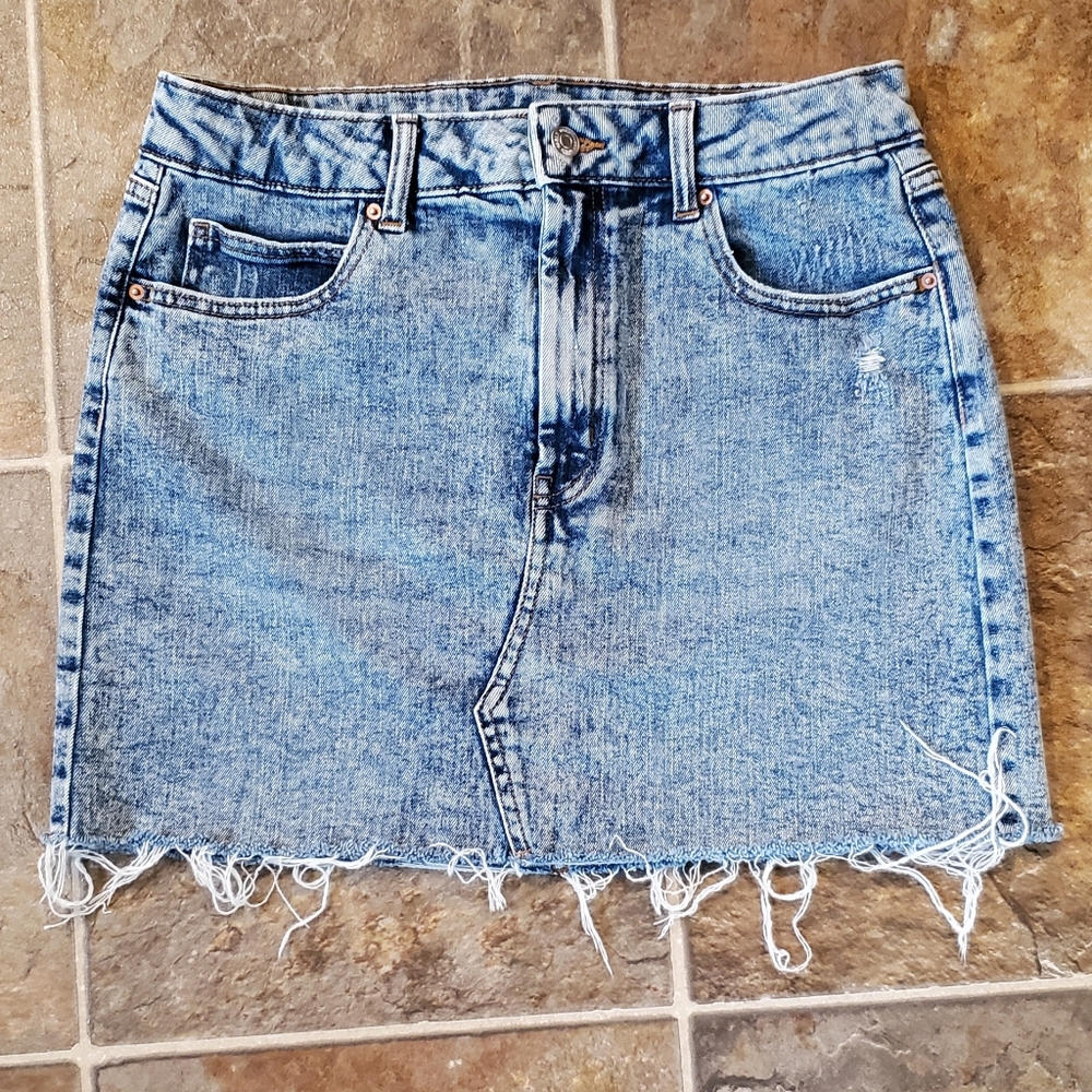 Distressed Jean Mini Skirt